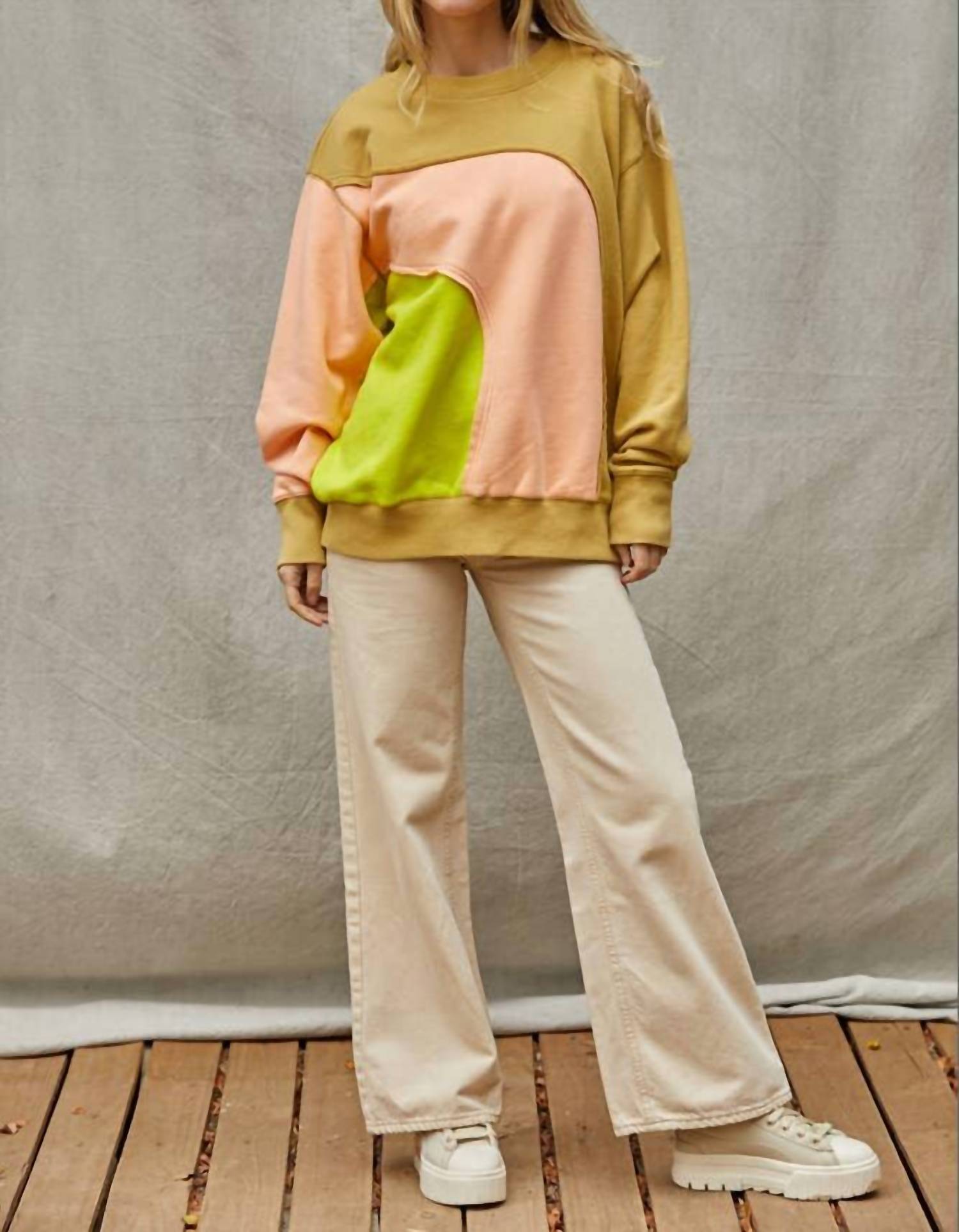 By Together Katie Contrast Color Sweatshirt in multi - women's top - alternate view