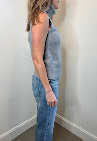 Veronica Beard Mazzy Cashmere Shell Knit Top in heather grey - women's sweater - alternate view