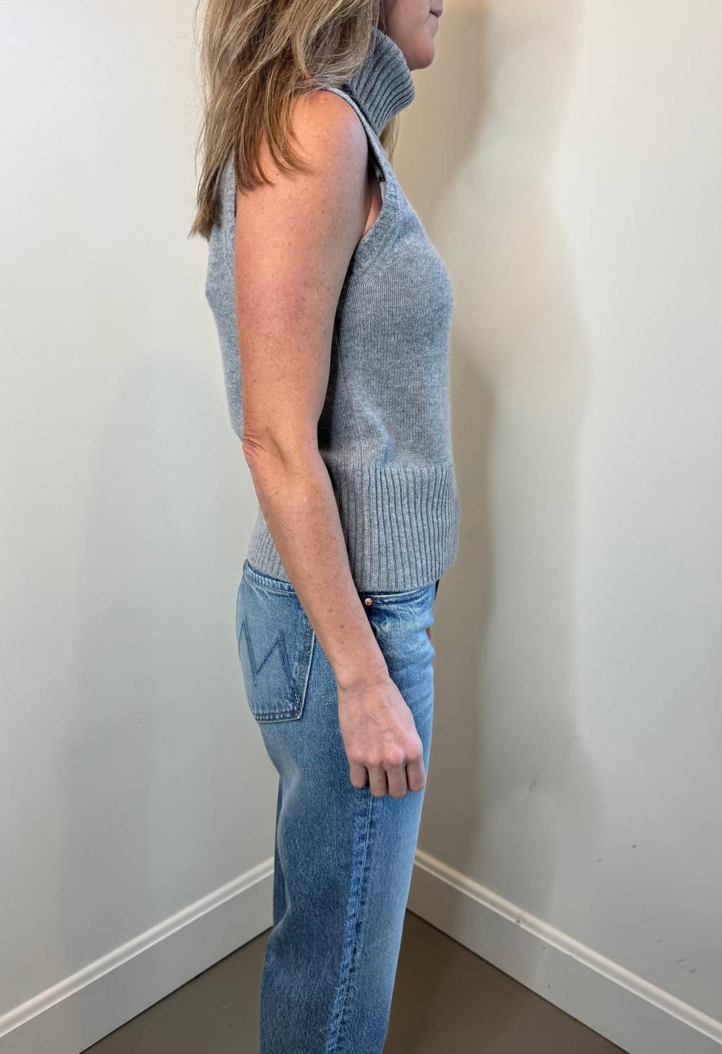 Veronica Beard Mazzy Cashmere Shell Knit Top in heather grey - women's sweater - alternate view