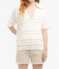 Barrie Short Sleeve Ripple Stripe Pullover Polo in white - women's t-shirt