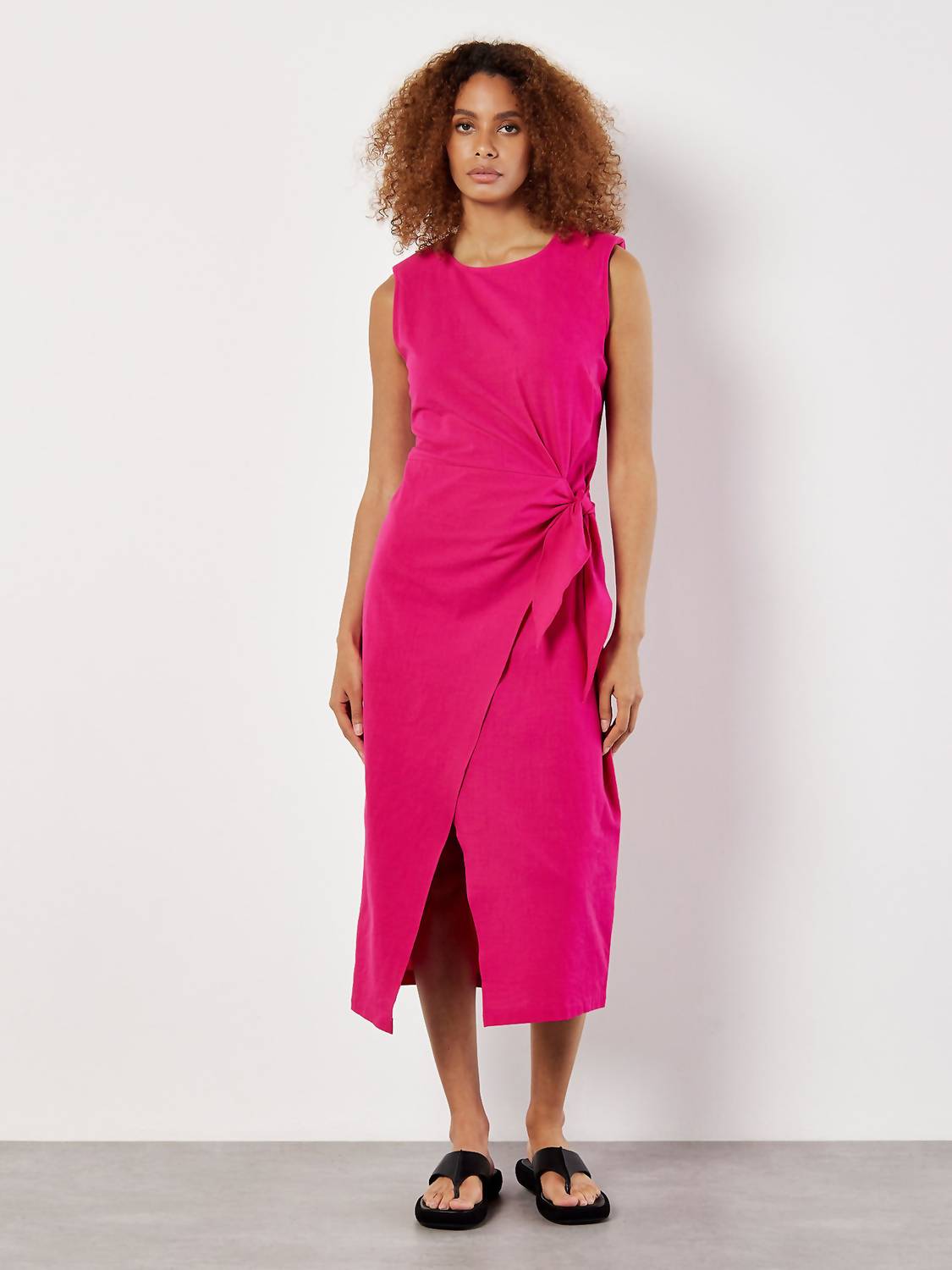 Apricot - Wrap & Knot Cotton Midi Dress