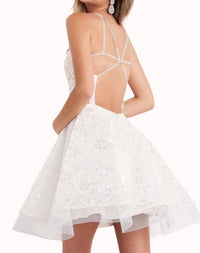 Jovani - Embroidered Fit And Flare Short Dress
