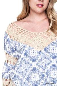 Umgee - Crochet & Fringe Printed Top