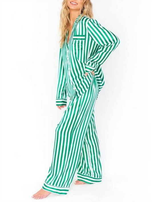 Rosa Clothing - Home Satin Vertical Striped Christmas Pajama Set