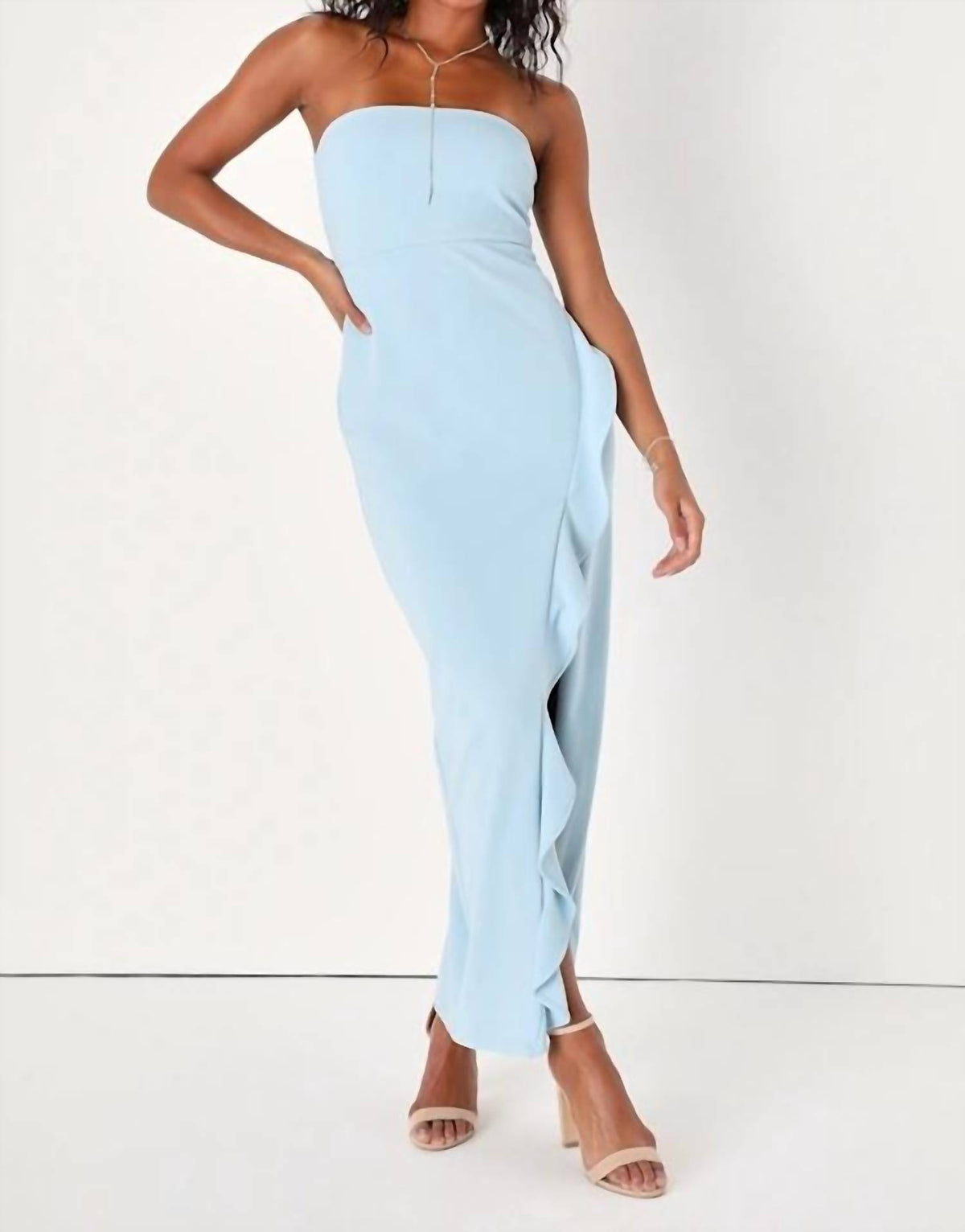 Lulus - After Hours Strapless Ruffled Maxi Dress