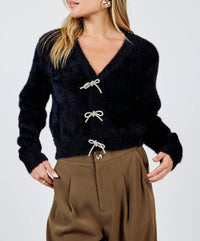 Sadie & Sage - Porcelain Cardigan With Rhinestone Bows