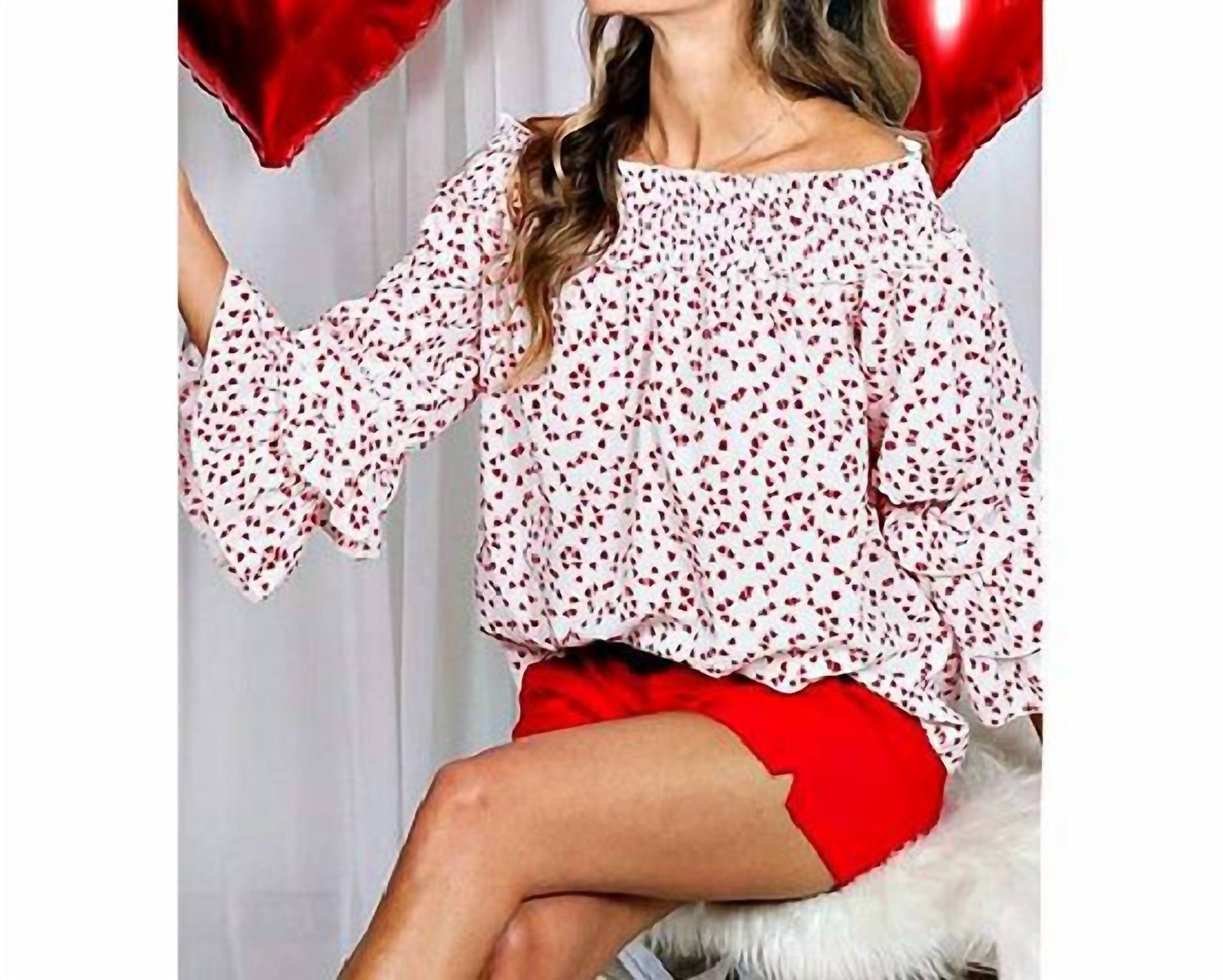 Vine & Love - Smocked Off-shoulder Ruffle Sleeve Blouse