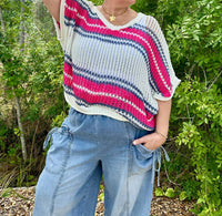 Pol - Stripe Crochet Oversized Top