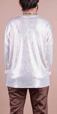 GIGI MODA Luminare V-neck Top in beige - women's long sleeve top - alternate view