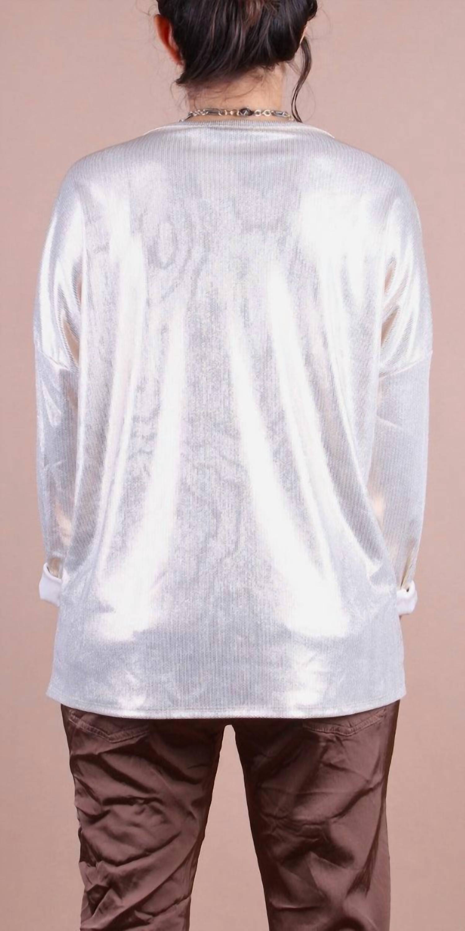 GIGI MODA Luminare V-neck Top in beige - women's long sleeve top - alternate view