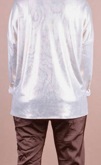 GIGI MODA Luminare V-neck Top in beige - women's long sleeve top - detail view
