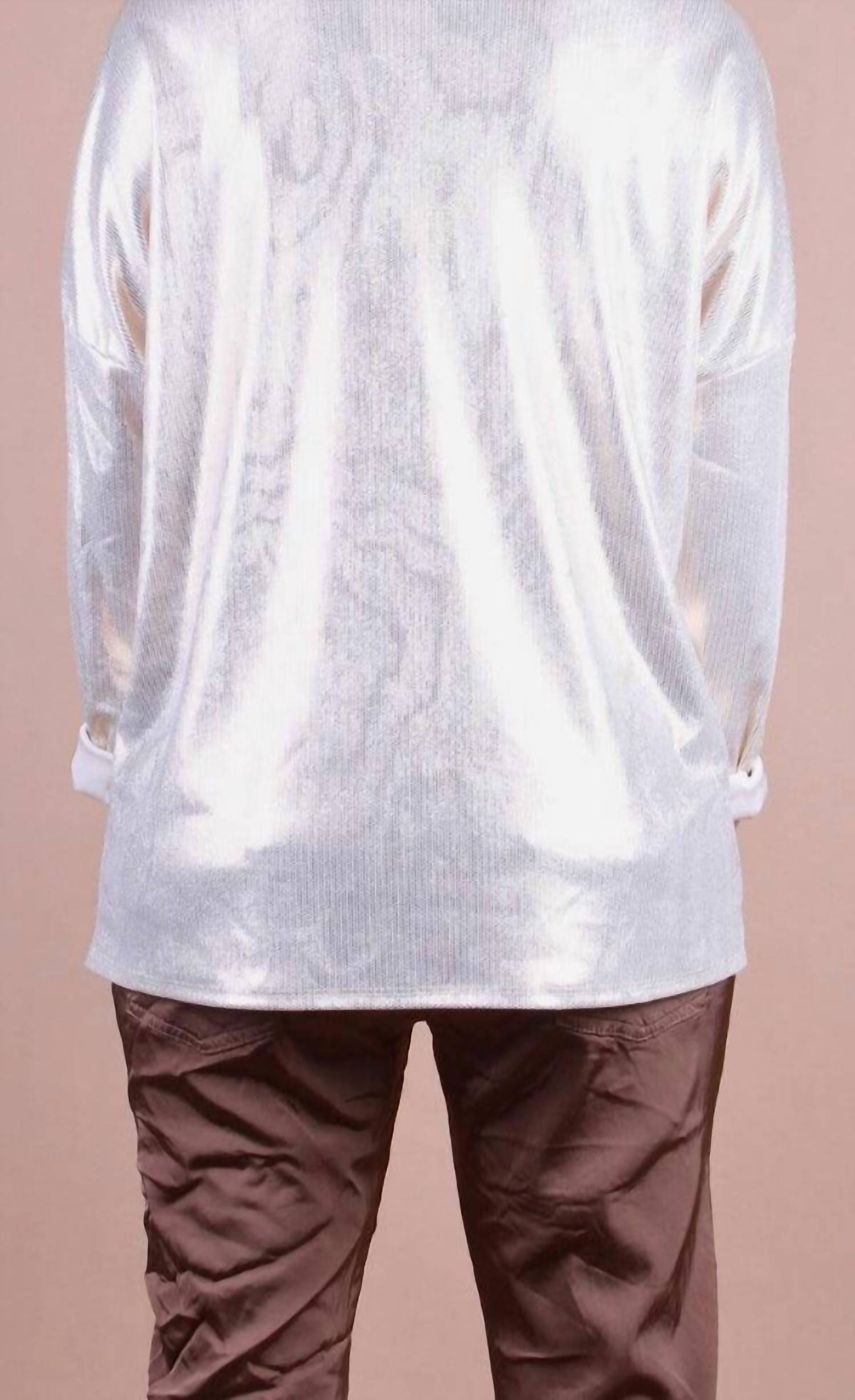 GIGI MODA Luminare V-neck Top in beige - women's long sleeve top - detail view