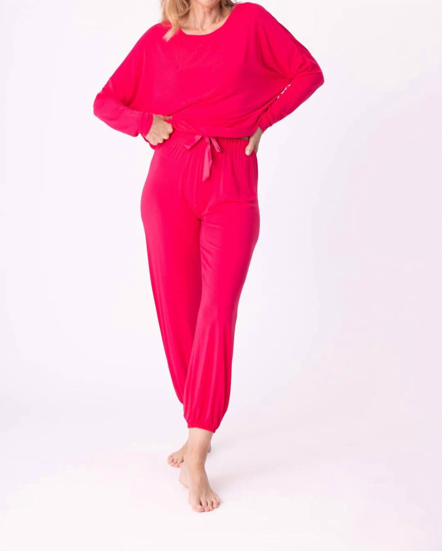 PJ Salvage Day Dreams Modal Pajama Set in ruby red - women's sleepwear - detail view