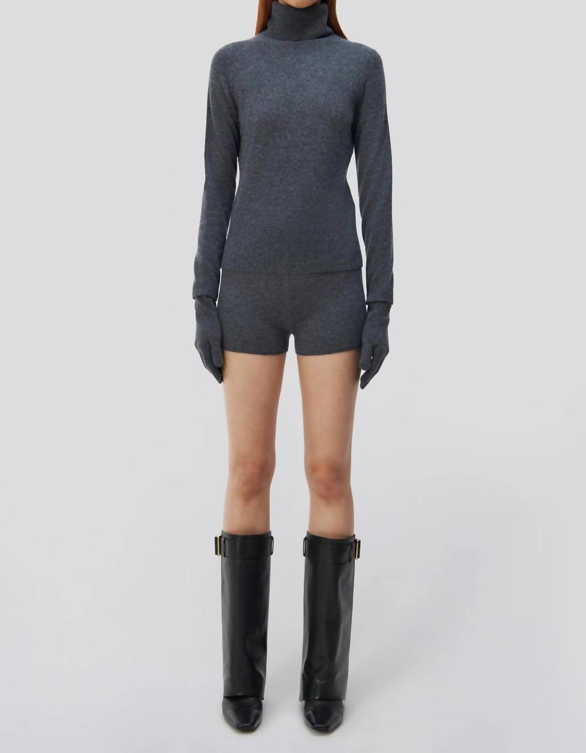 JONATHAN SIMKHAI Dita Cashmere Gloved Turtleneck Sweater in charcoal melange - women's sweater