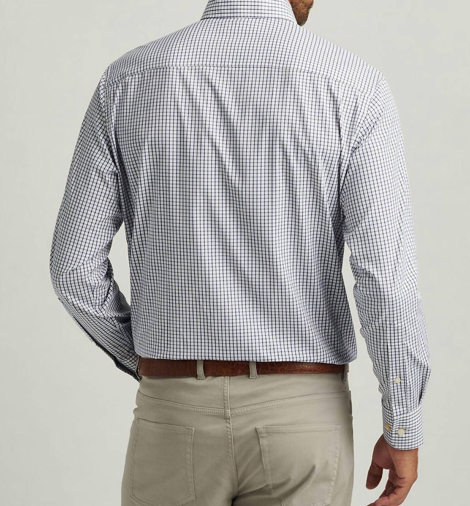 PETER MILLAR Hanford Performance Twill Shirt in classic navy - men's shirt - detail view