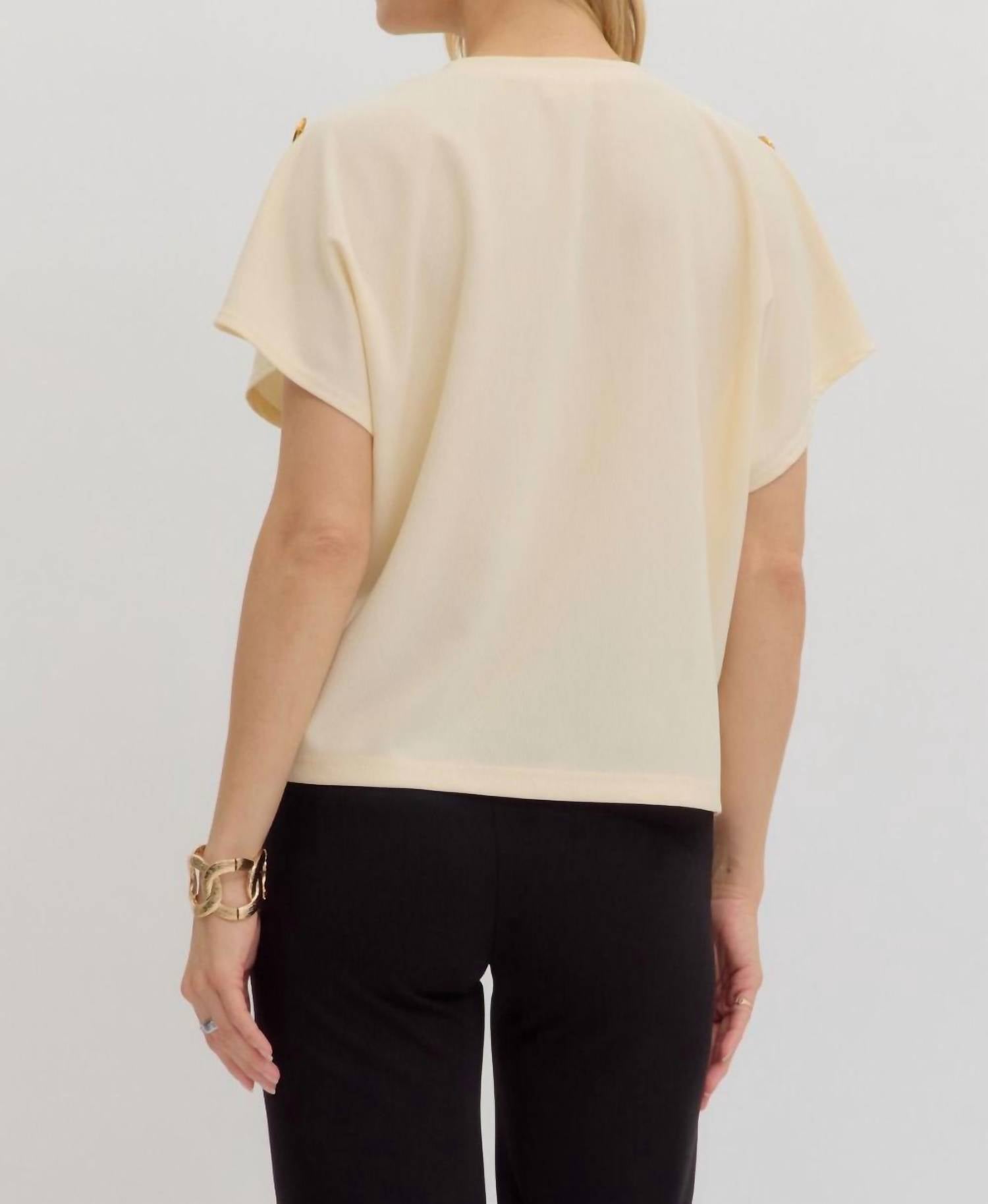 Entro - Crew Neck Gold Button Pullover Blouse