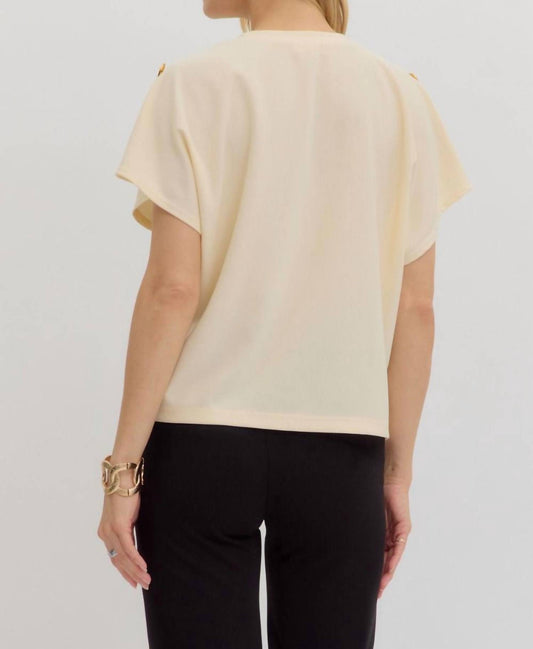 Entro - Crew Neck Gold Button Pullover Blouse