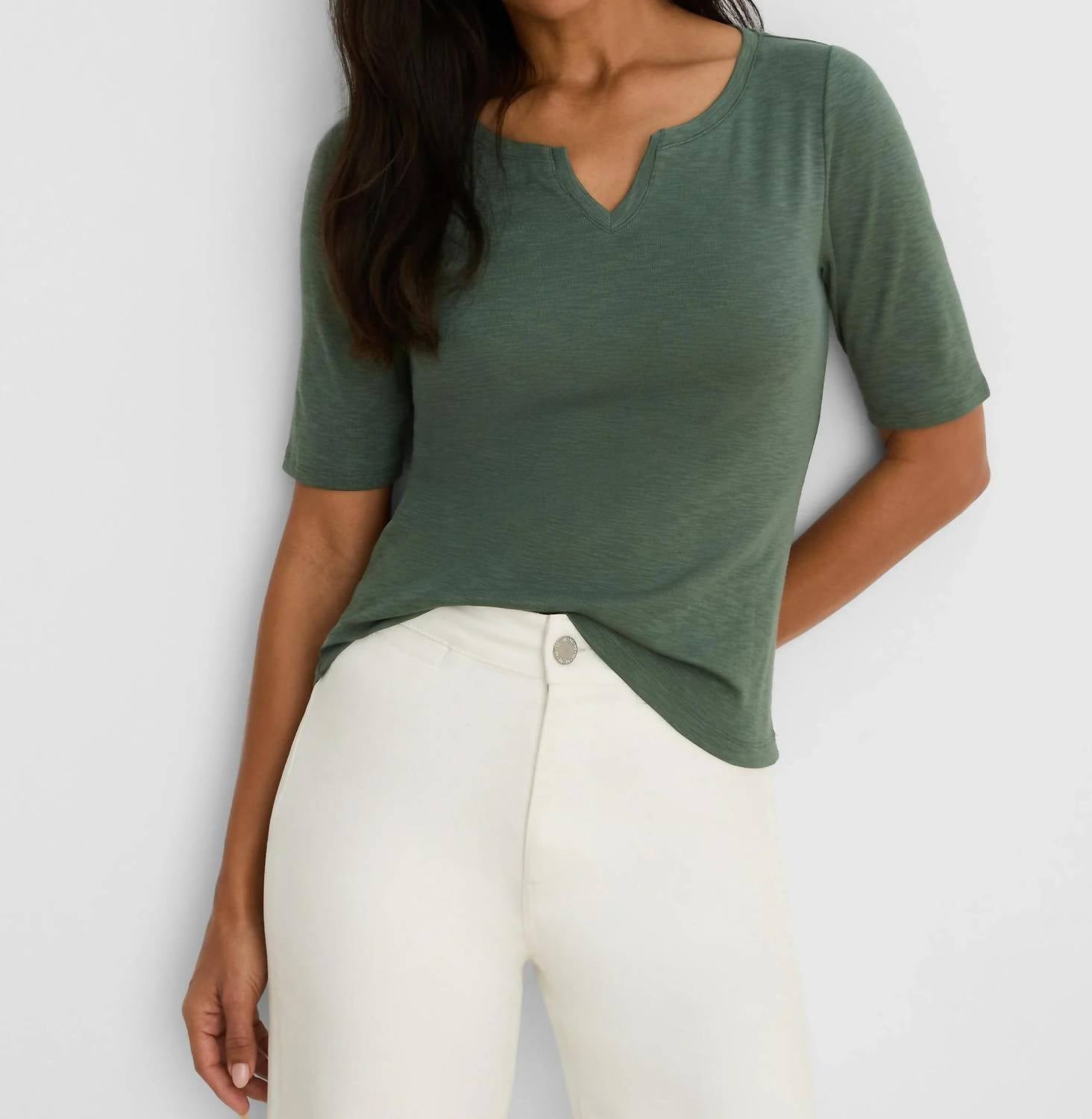 Nic + Zoe - Elbow Sleeve Notch Tee