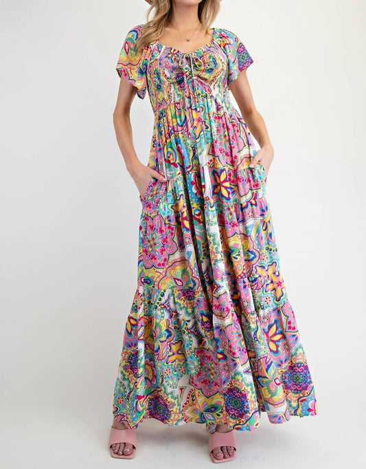 Easel - Paisley Smocked Tiered Maxi Dress