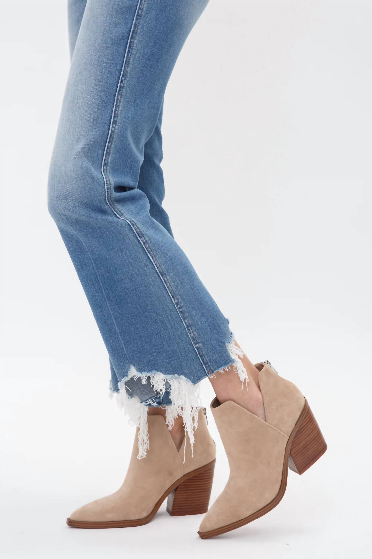 Mica Denim - High Rise Crop Flare Uneven Hem Jean