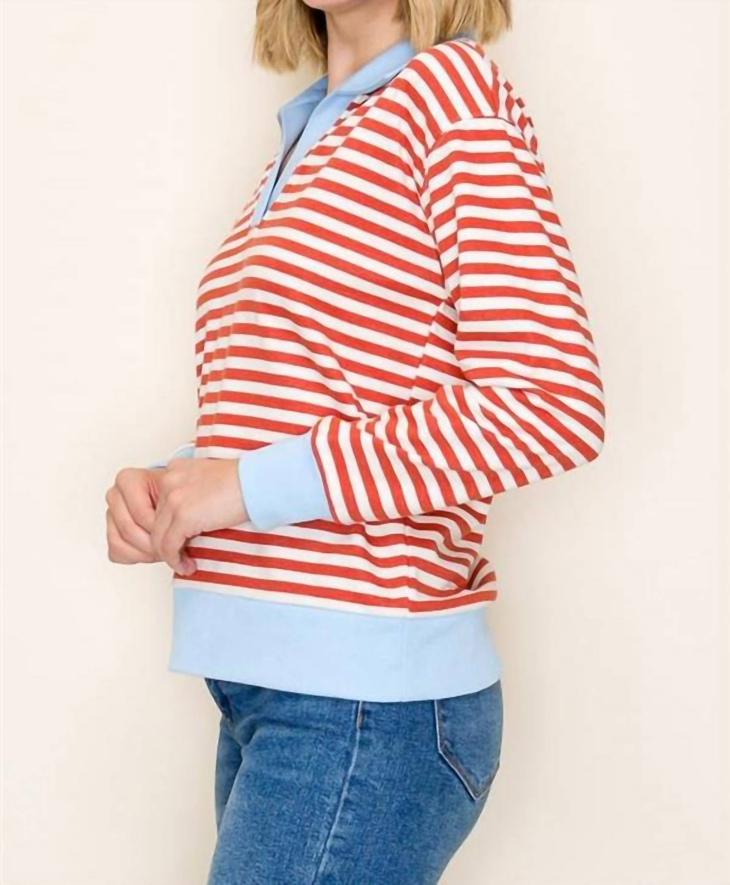 STACCATO Turner Striped Collared Top in orange - women's long sleeve top - view 5