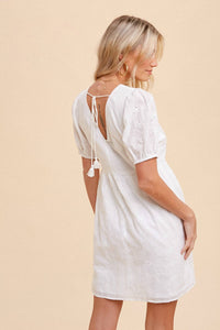 Hem & Thread - V Neck Puff Sleeve Eyelet Embroidery Dress