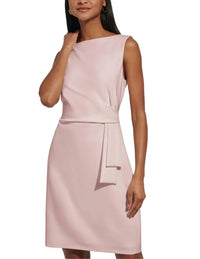 Tommy Hilfiger - Sleeveless Boat Neck Crepe Sheath Mini Dress