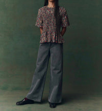 THE GREAT. Smocked Flounce Top in garland print - women's blouse - view 4
