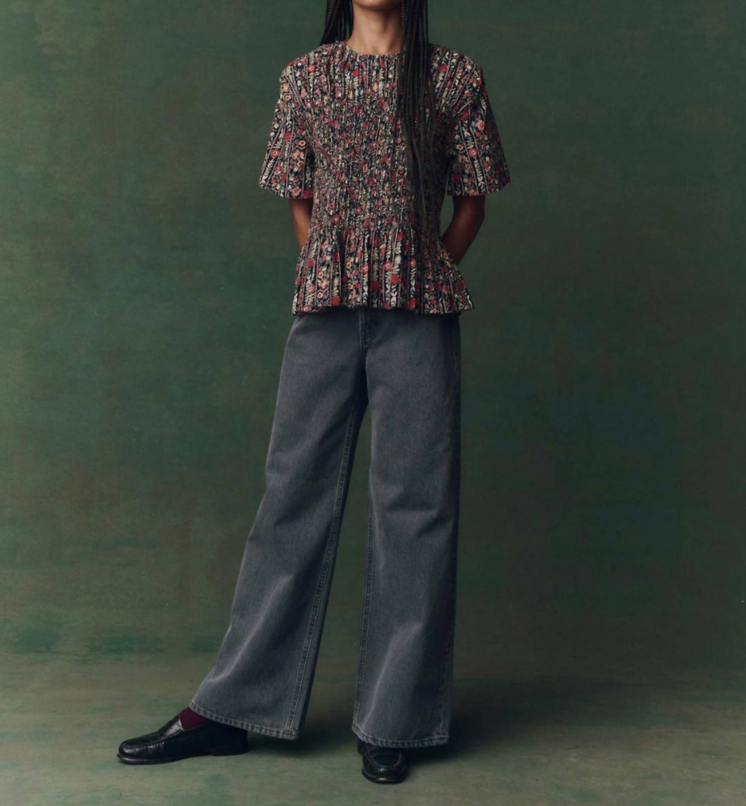 THE GREAT. Smocked Flounce Top in garland print - women's blouse - view 4