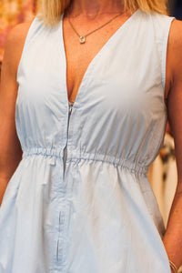 DELUC Rubbens Zip Up Midi Dress in light blue - women's dress - detail view