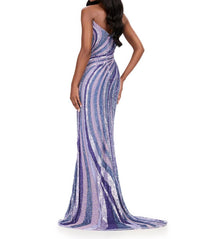ASHLEYlauren Sweetheart Fitted Swirl Pattern Prom Dress in lilac - women's dress - detail view