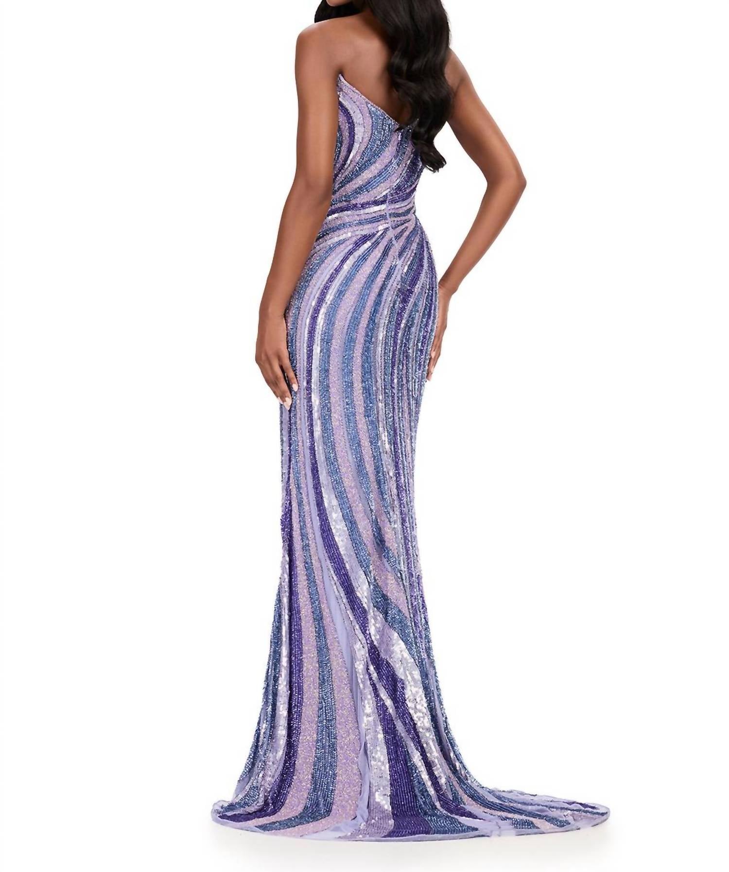 ASHLEYlauren Sweetheart Fitted Swirl Pattern Prom Dress in lilac - women's dress - detail view