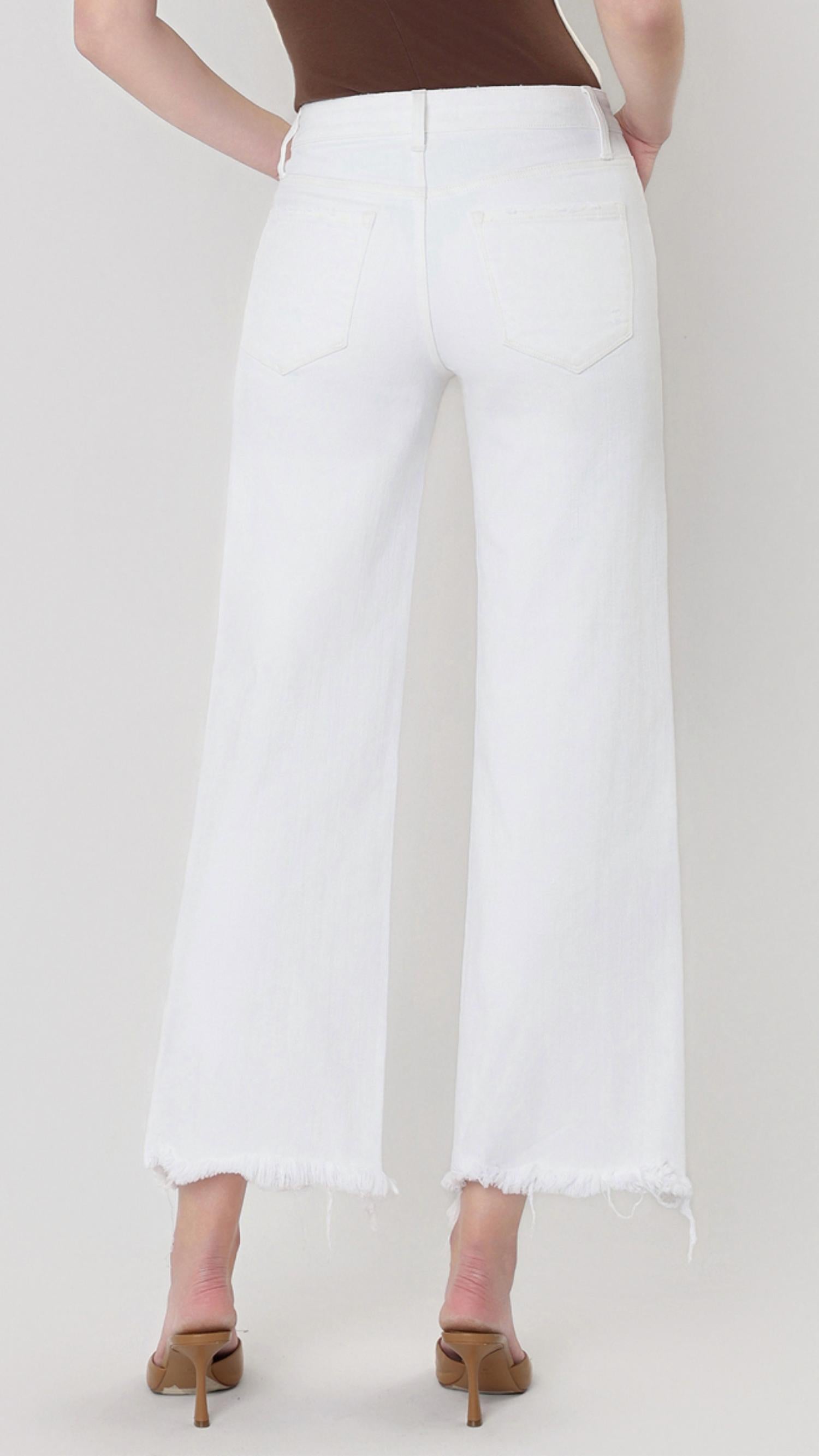 Vervet By Flying Monkey - High Rise Slight Distressed Raw Hem Crop Wide Jeans