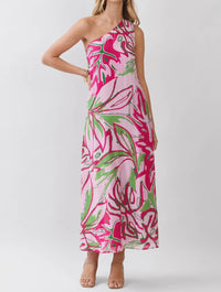 Tcec - One Shoulder Tropical Print Maxi Dress