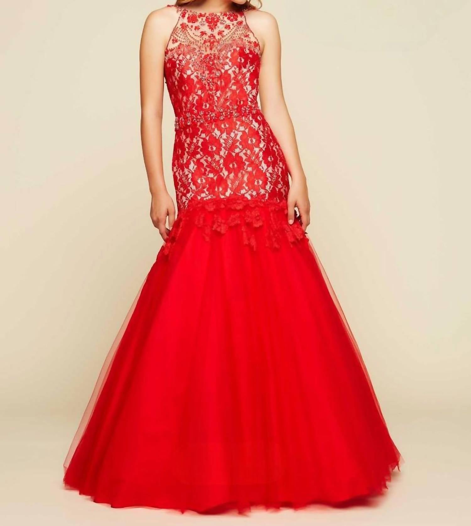 Mac Duggal - Trumpet Ball Gown with Lace
