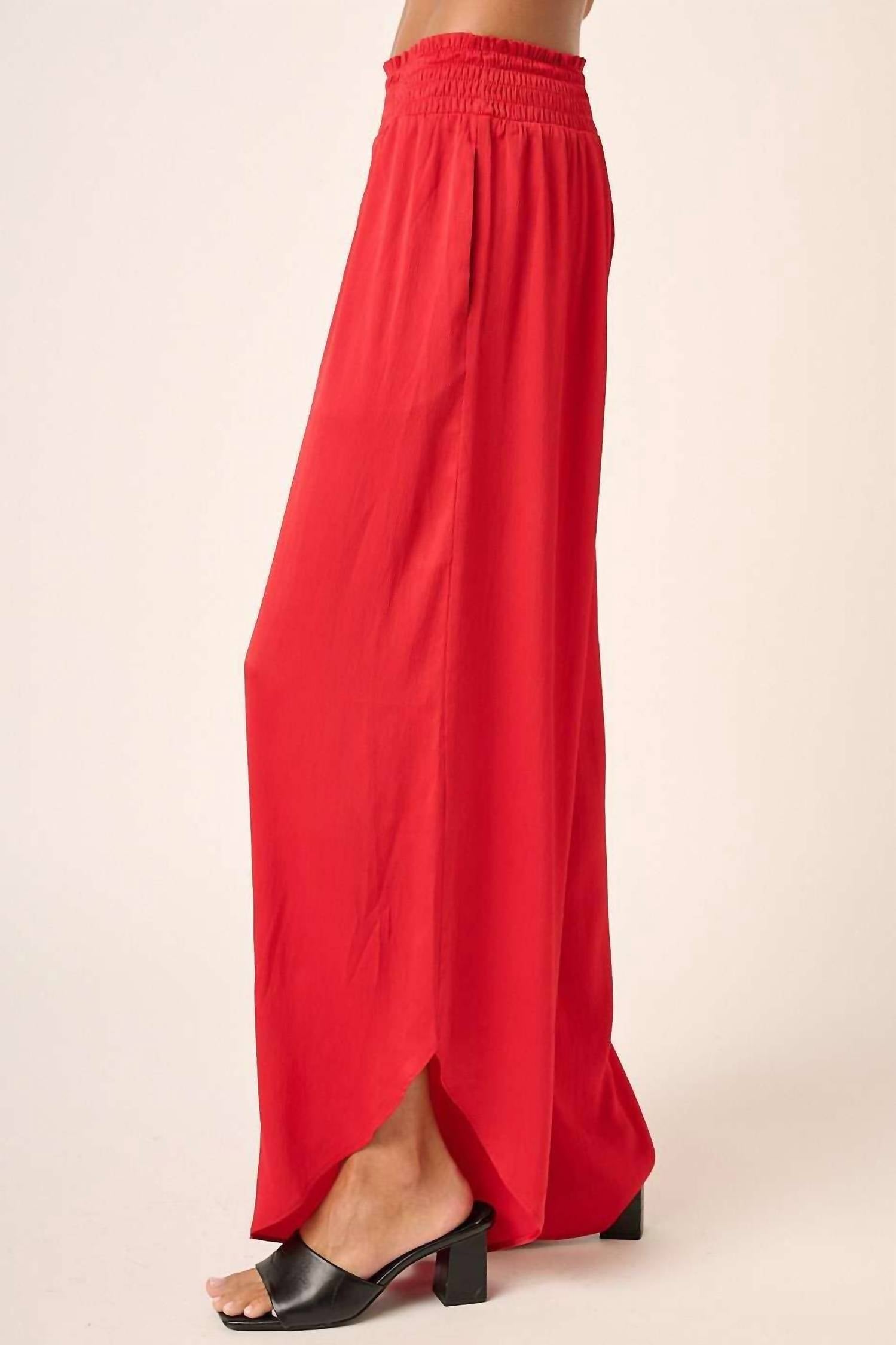 Mittoshop - Satin Smocked Waist Wide Leg Pant