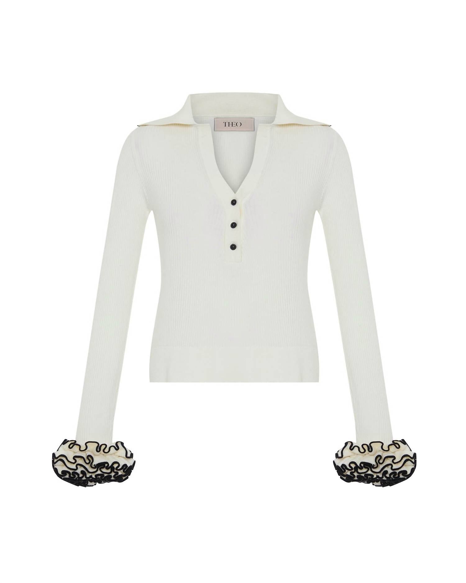 Theo The Label - Women's Nomia Ruffle Sleeve Johnny Sweater