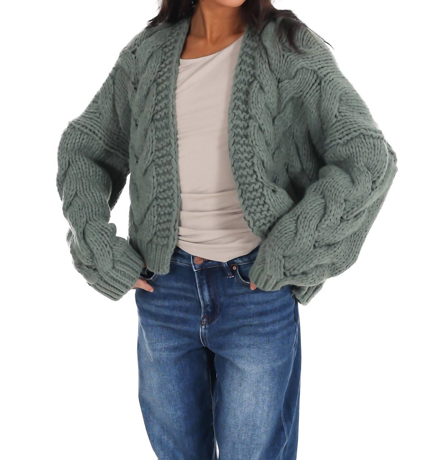Dreamers - Chunky Cable Knit Open Cardigan