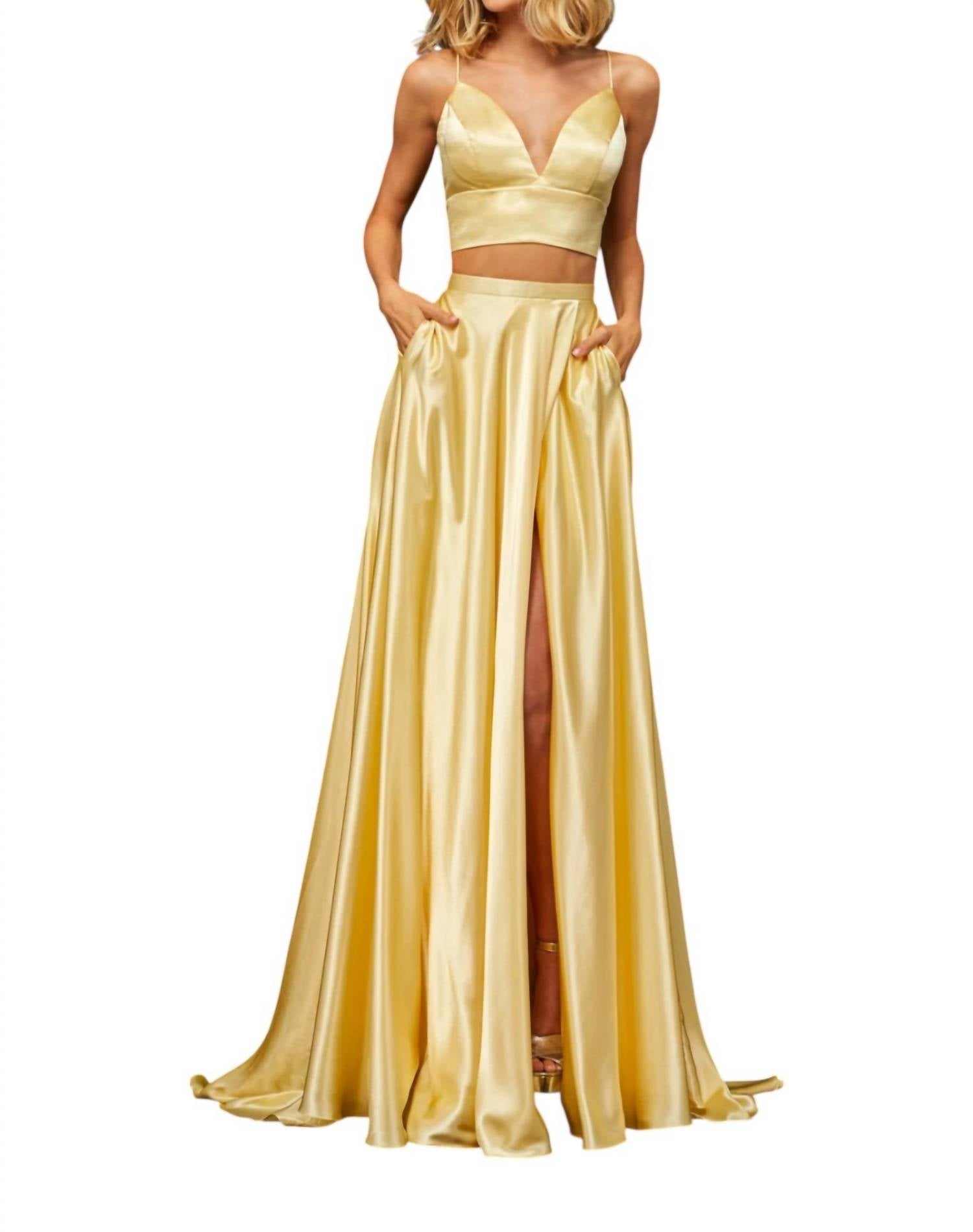 Sherri Hill Bow Back Two Piece Prom Gown in yellow - women's dress