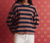 THE GREAT. The Field Tee in scout stripe - women's long sleeve top