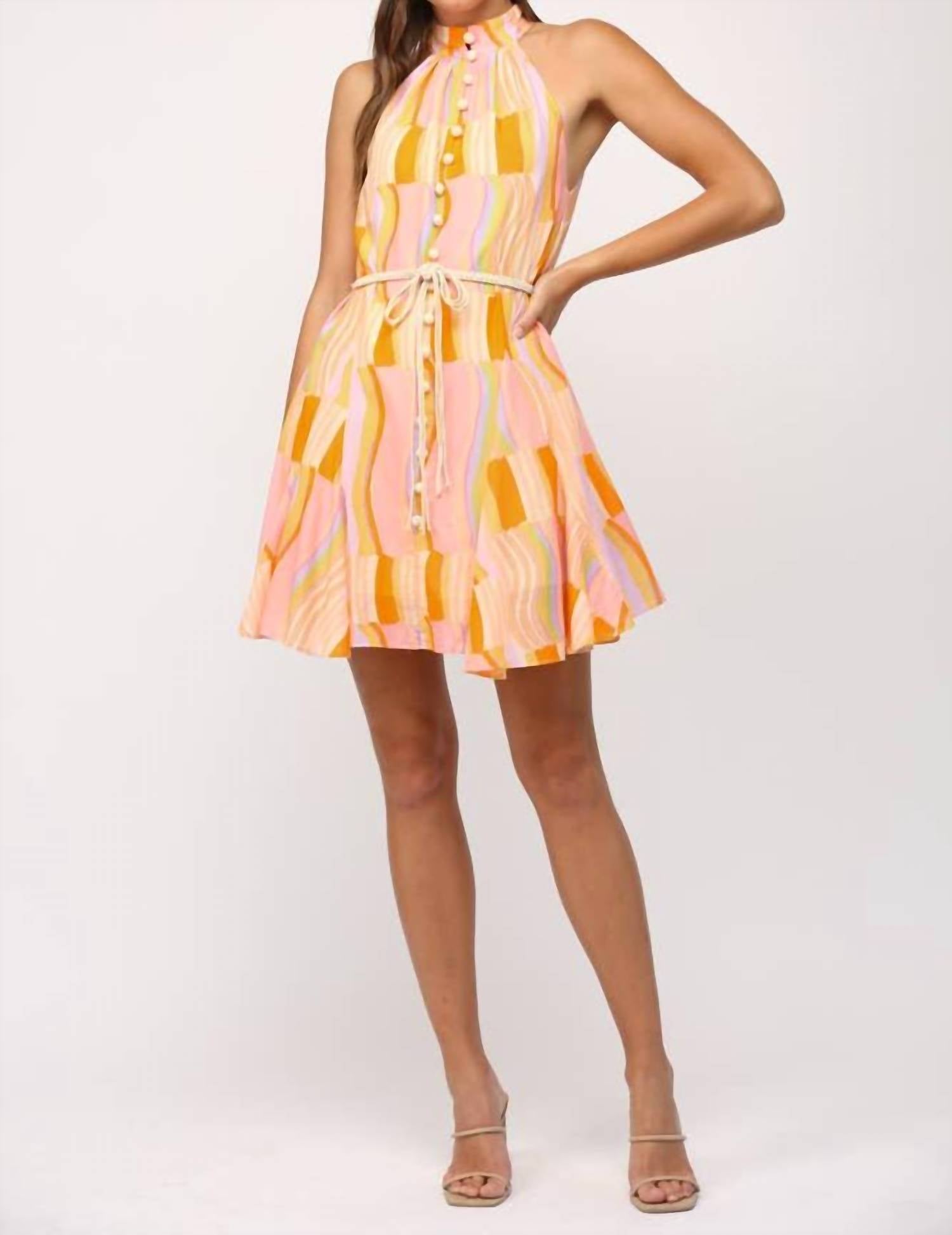 Fate - Printed Cotton Voile Halter Neck Dress With Belt