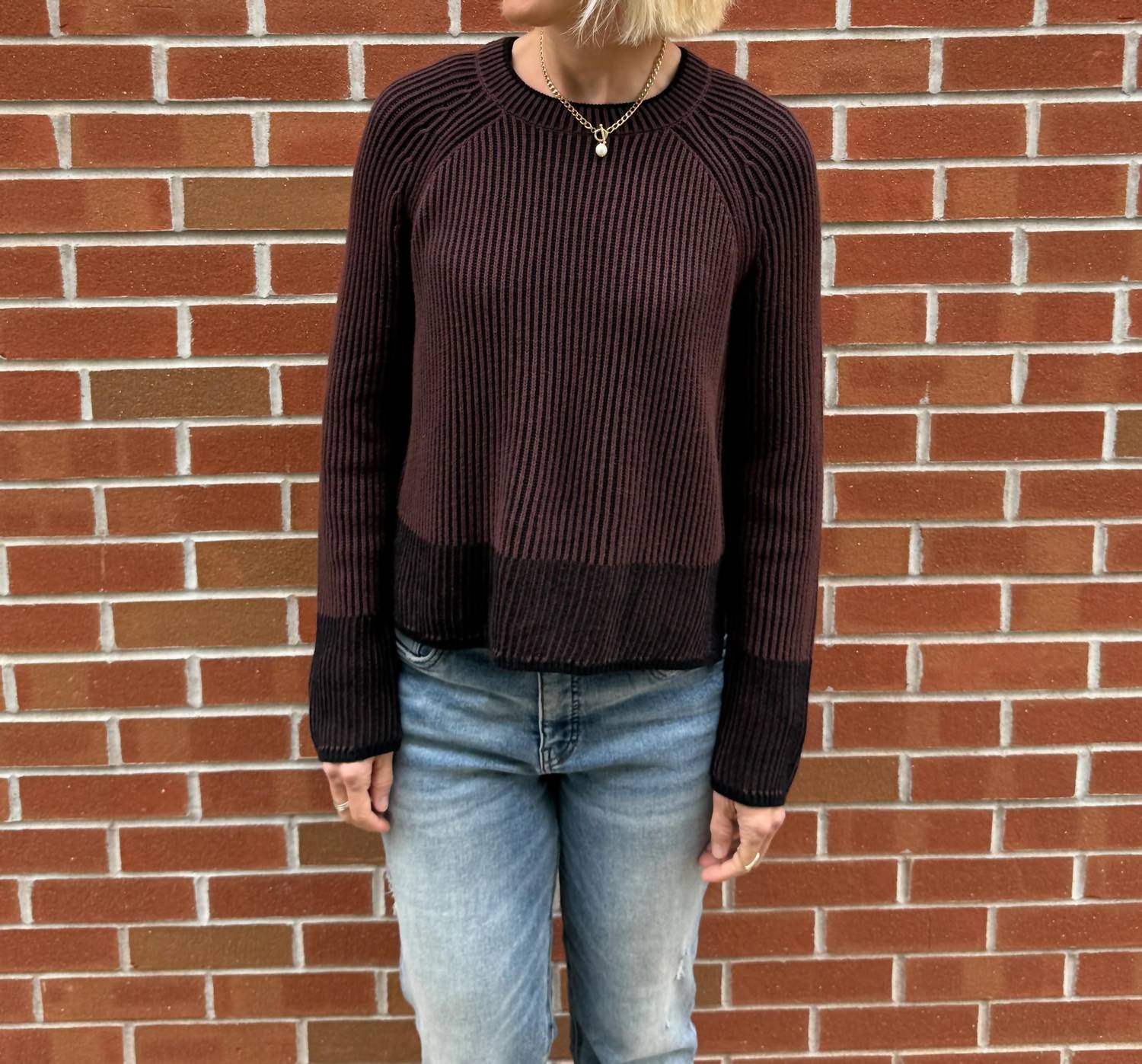 J. Society - Two Tone Plaited Crew Sweater