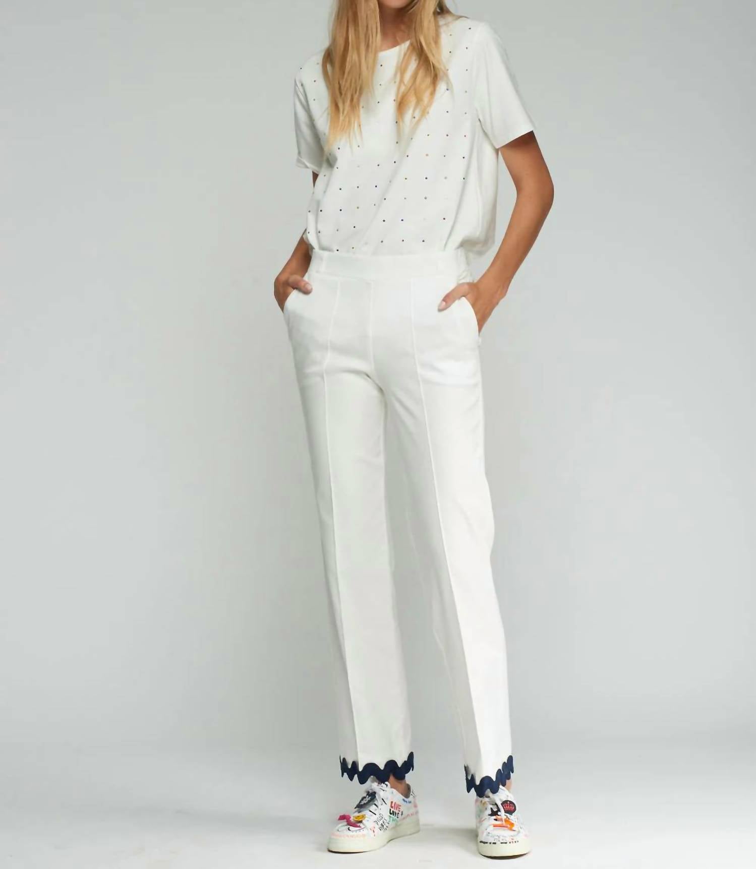 Vilagallo - Straight Leg Trousers Pants With Rick Rack Hem