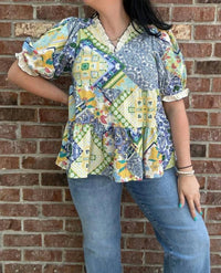 Easel - Patchwork Print Top