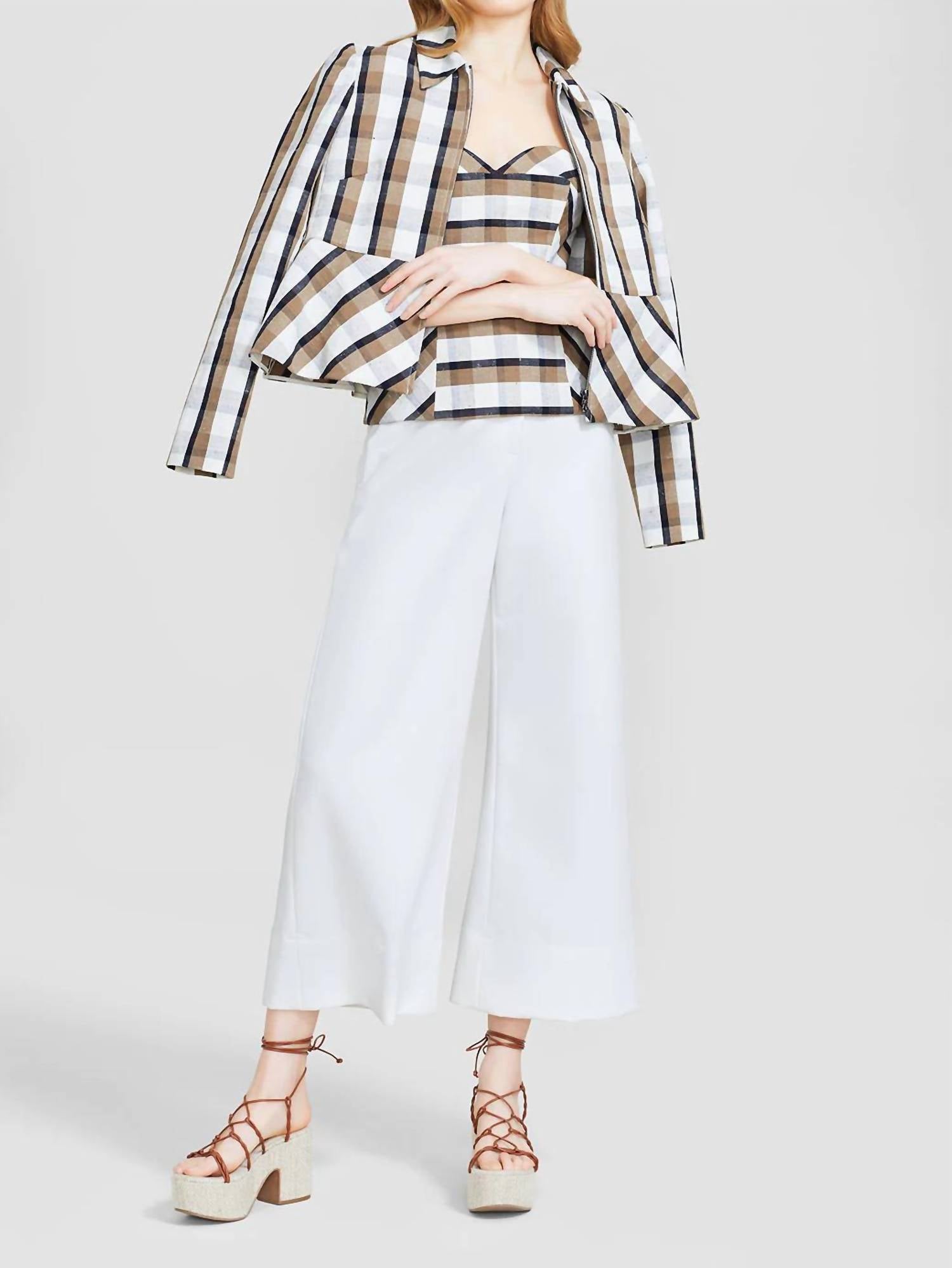 Lela Rose - Linen Check Cropped Jacket
