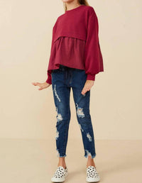Hayden Girls - Girl's Mix Media French Terry Knit Top