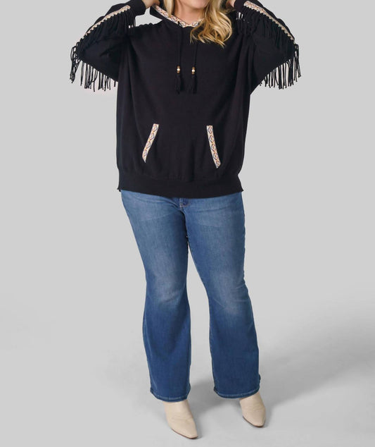 Minnie Rose - Cotton Cashmere Embroidered Fringe Hoodie - Plus