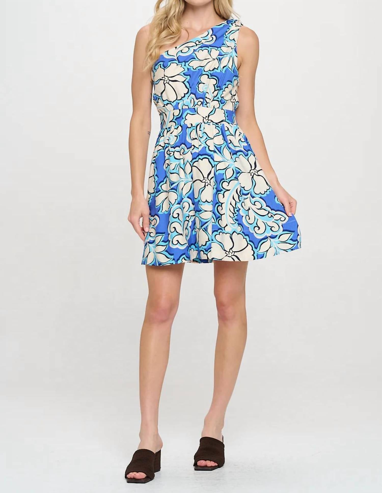 Meet Me In Santorini - Hannah Tropical Floral Print One Shoulder Mini Dress