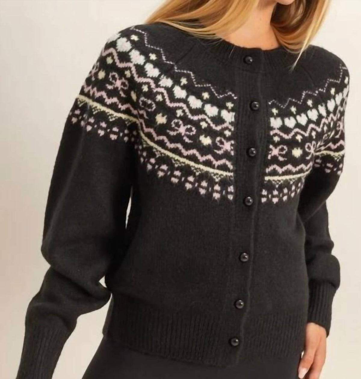 Hyfve - Button-front Fair Isle Sweater Cardigan