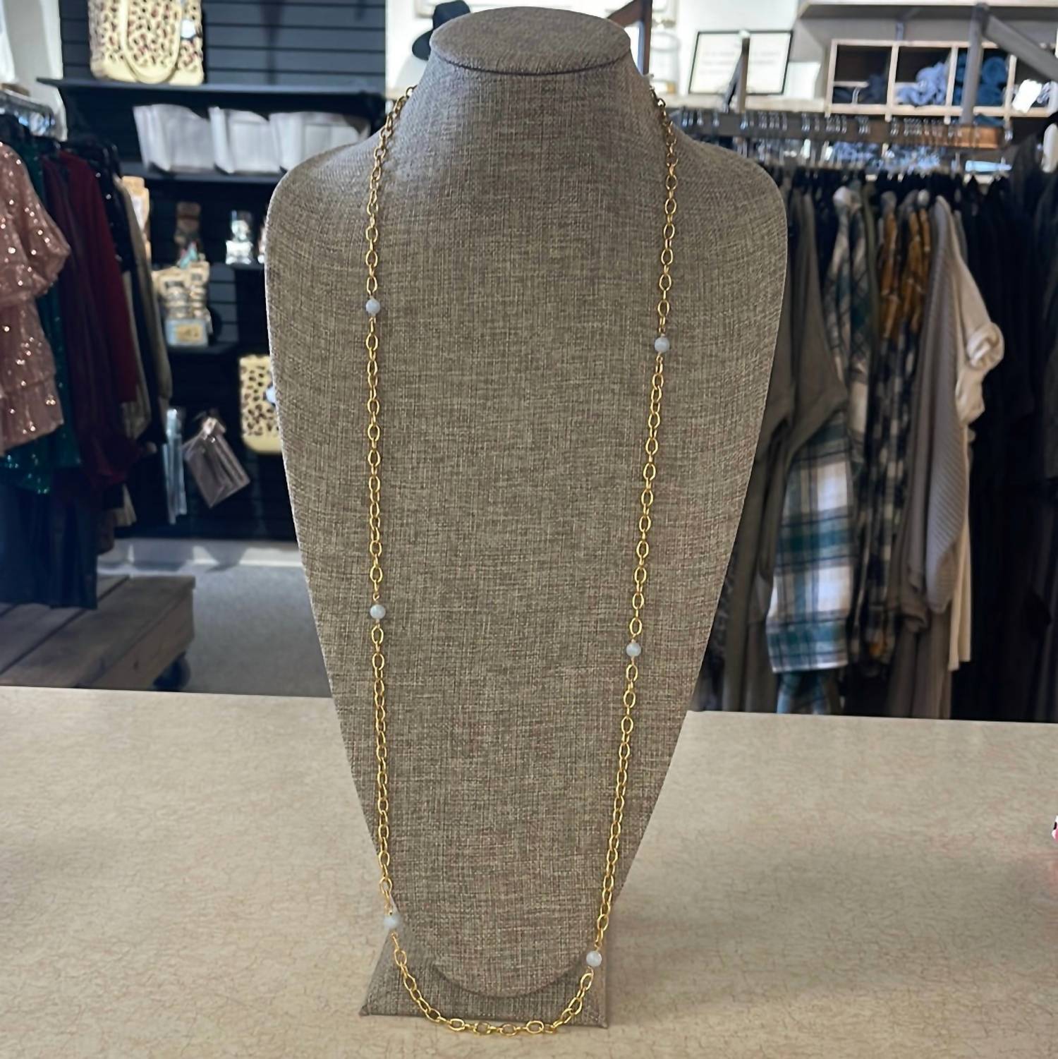 Long Chain/Grey Bead Necklace